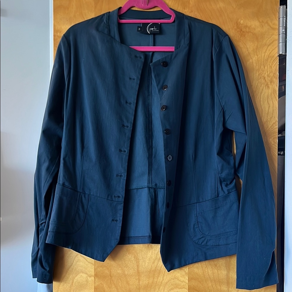 Porto Navy Lightweight Button-Front Jacket